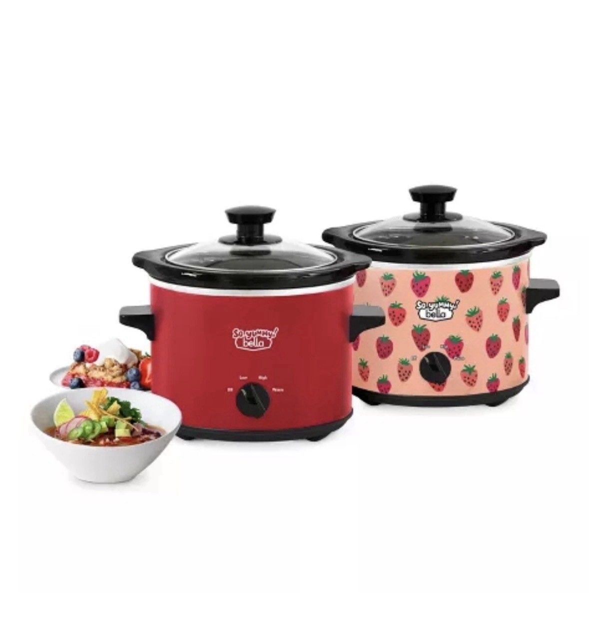 So Yummy By Bella 2.0 QT Twin Set 2 Pack Slow Cooker Removable Ceramic Pot NEW