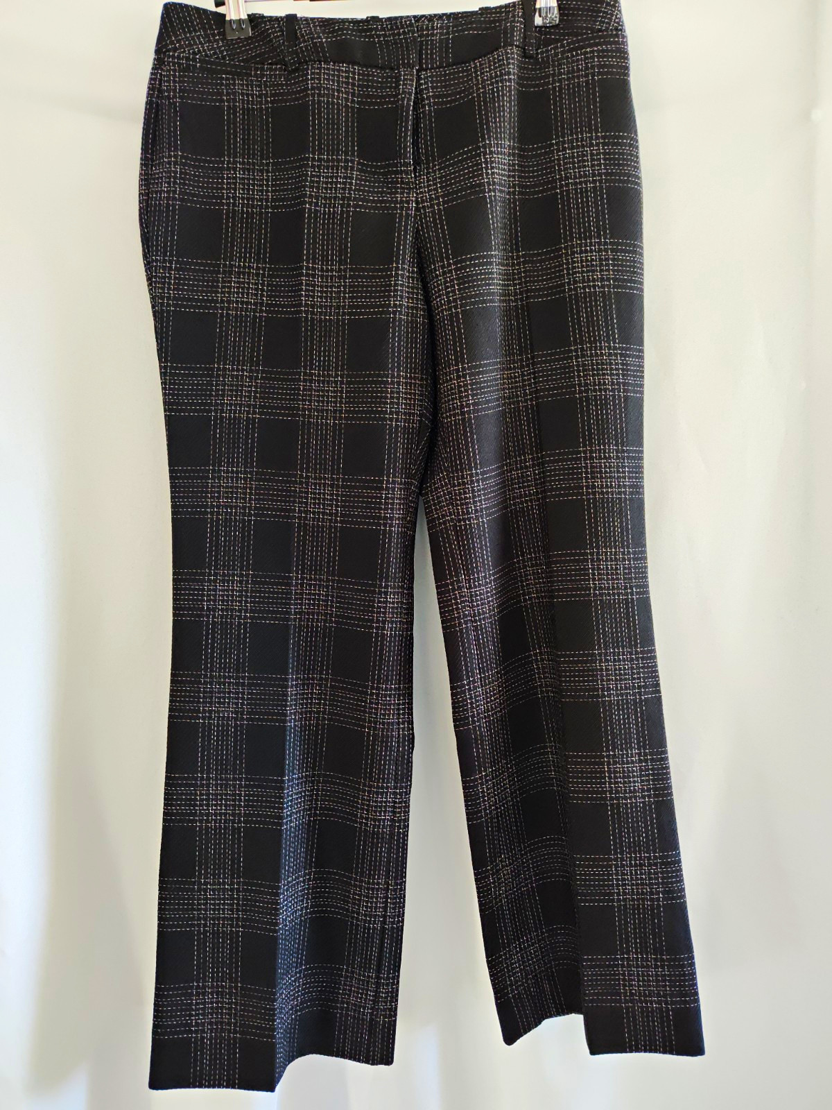 Worthington Petite Curvy Fit Trouser Pants Size 6PS Black Plaid Windowpane Wide
