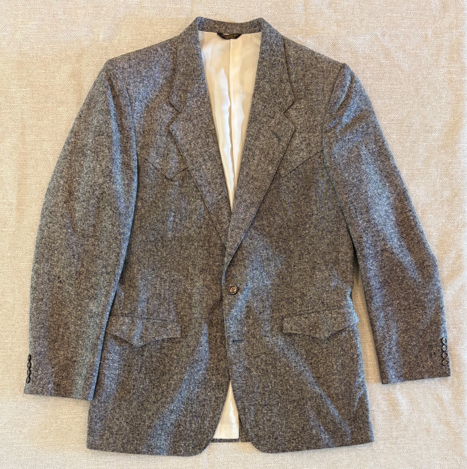 Vintage Farah Westernwear 100% Silk Sport Coat Jacket Black White Tweed 42L