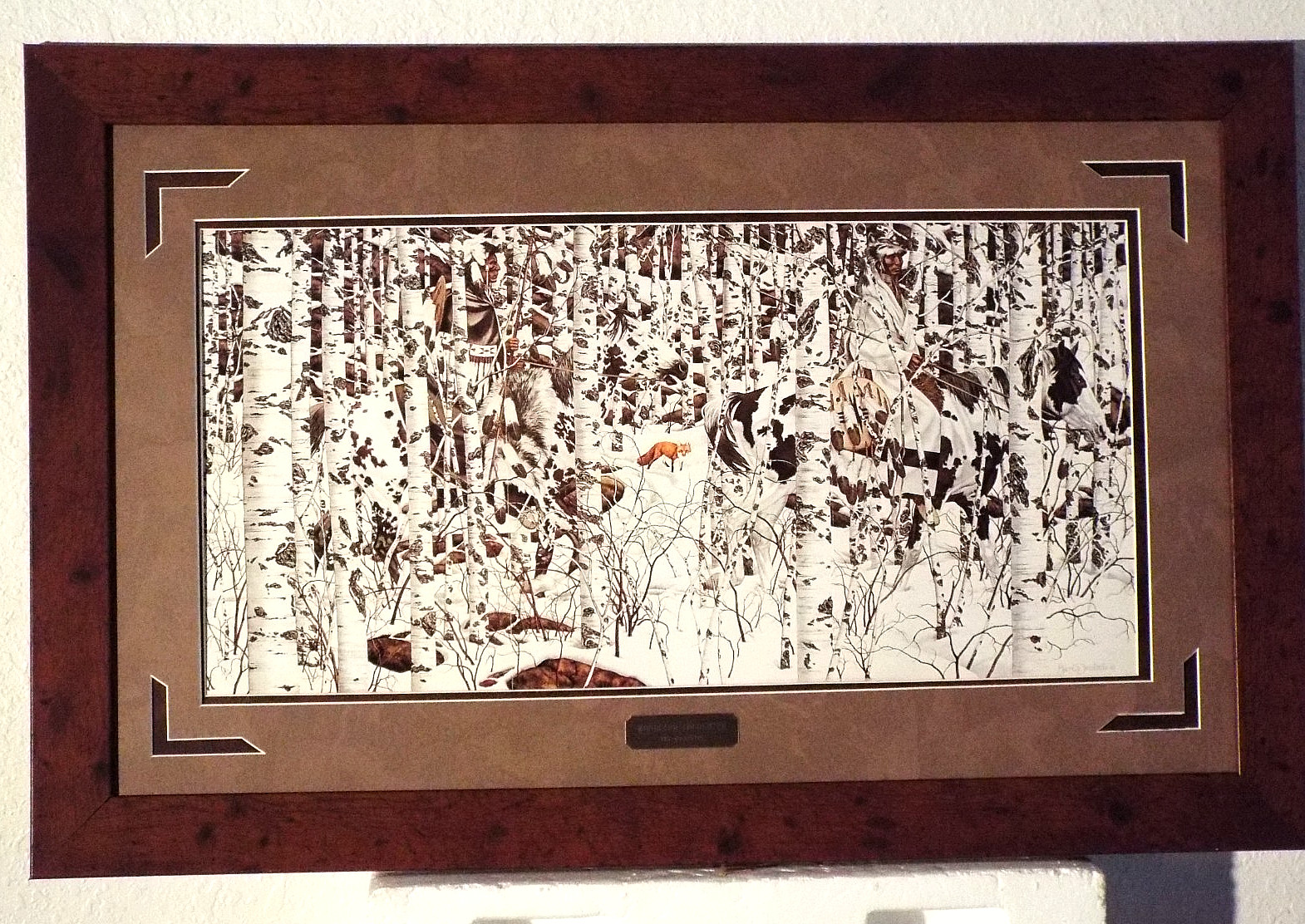 BEV DOOLITTLE ,  WOODLAND ENCOUNTER, NATIVE AMERICANS , QUALITY FRAMED 23 BY 35