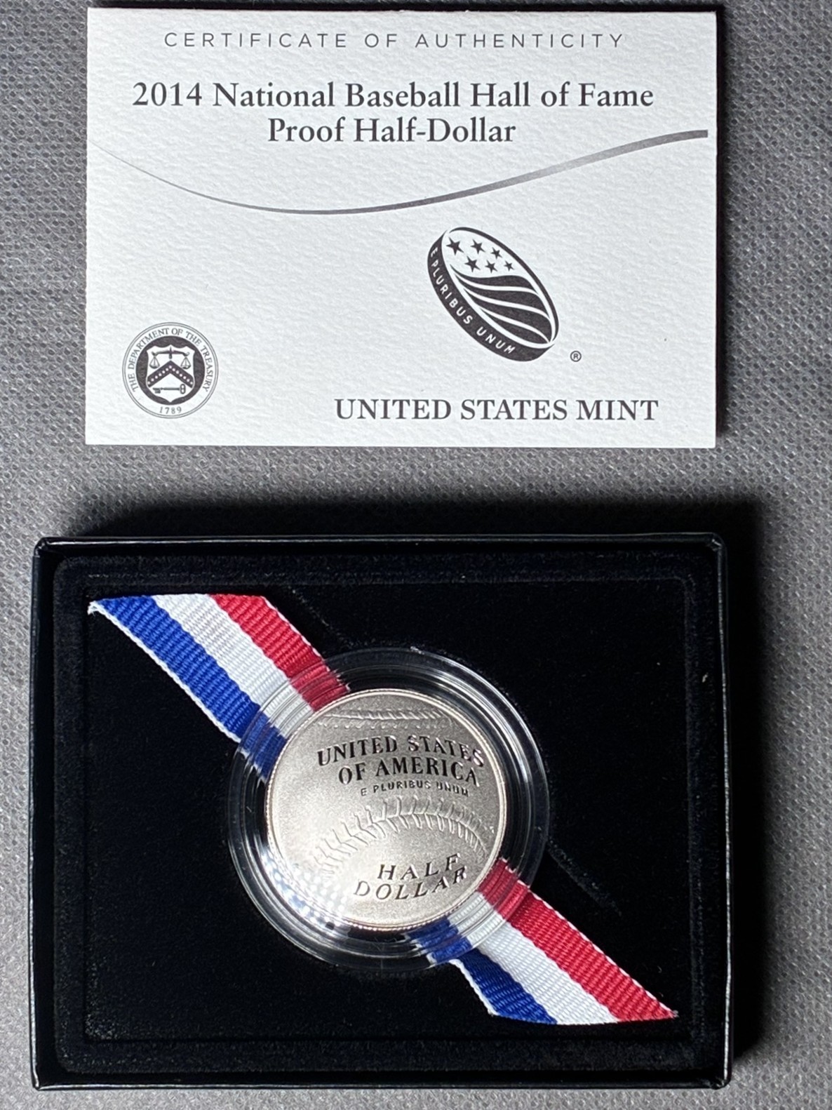 2014-S Baseball Hall of Fame Proof Half Dollar, Curved 50C, OGP & COA
