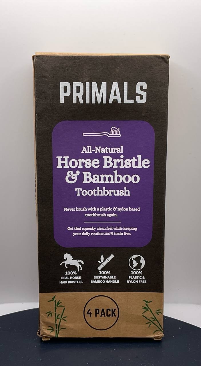 Primals All-Natural Horse Bristle & Bamboo Toothbrush 4 Pack Plastic Free