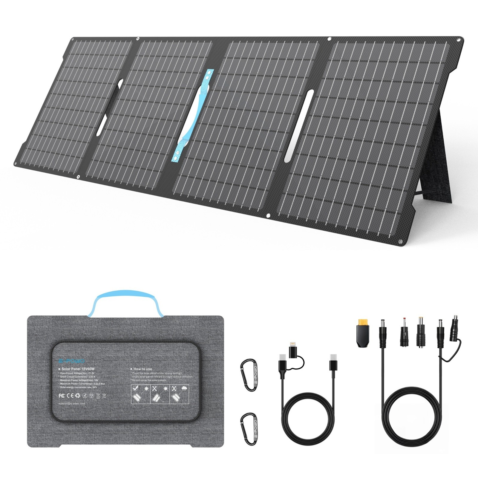 E-POWO 60W Portable Solar Panel with USB C for Anker SOLIX C300 DC SOLIX C200 DC