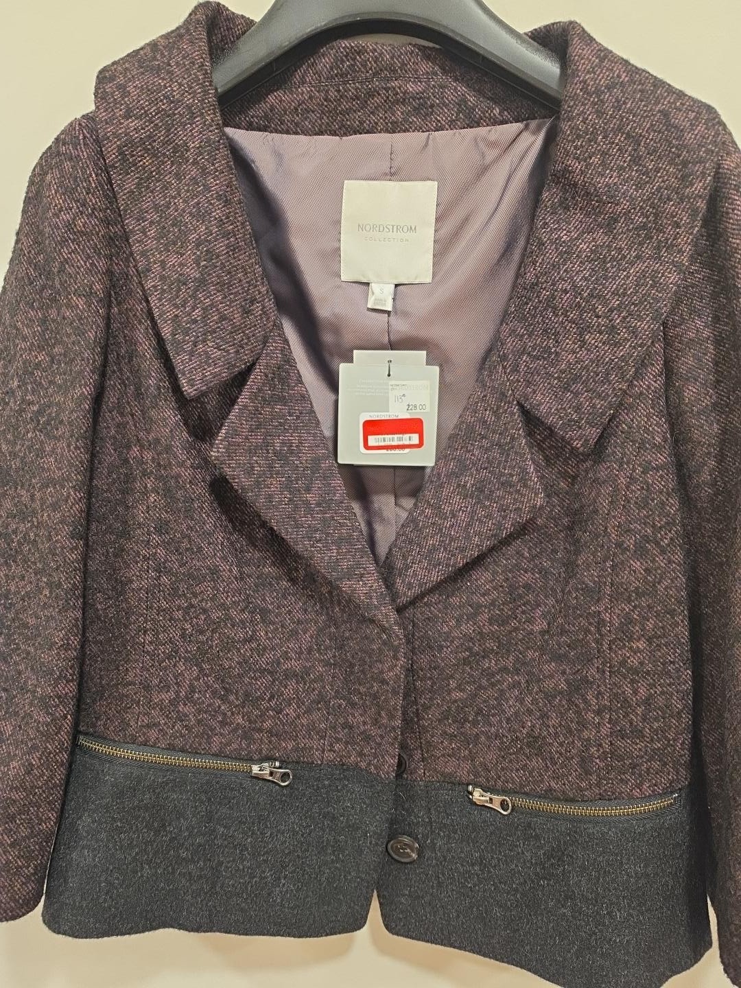 NWT Nordstrom Collection Burgundy Wool-Blend Tweed Blazer Women Small MSRP $228