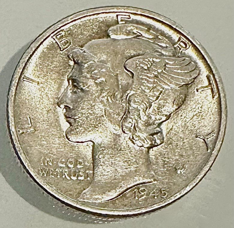 1945 Mercury Dime 10C Silver .900 Fineness Philadelphia Business NICE CLEAN 1945 Mercury Dime 10C Silver .900 Fineness Philadelphia Business NICE CLEAN