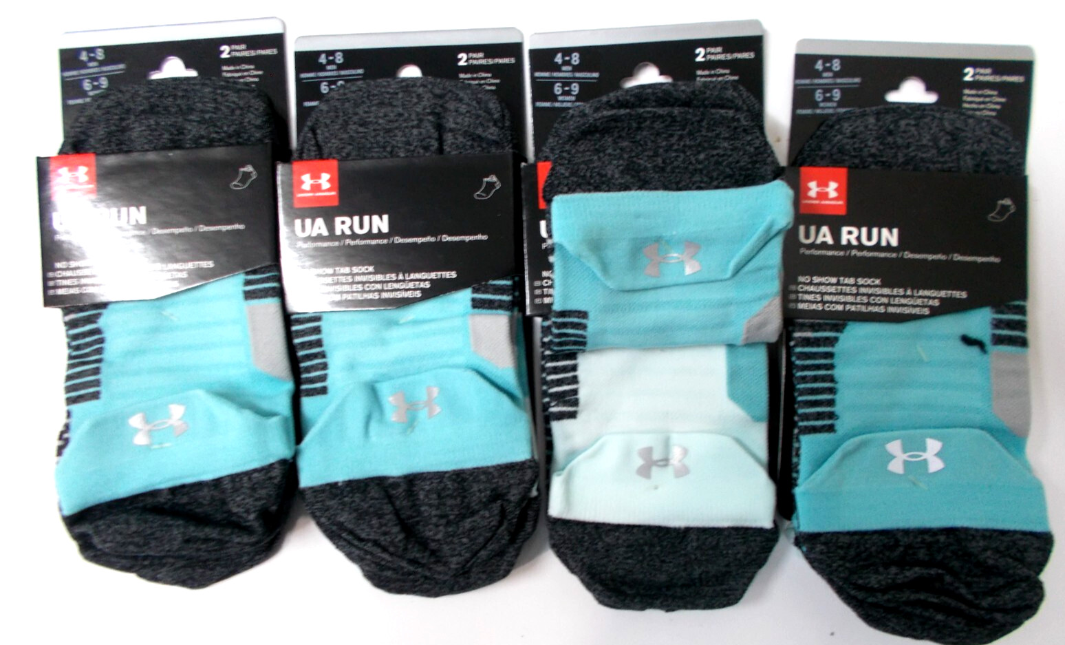 8 Pair Under Armour UA Run  NO SHOW TAB Socks BLACK/WHITE MEDIUM