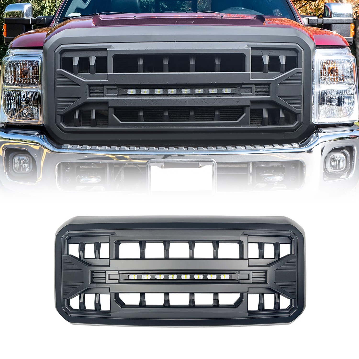 Front Armor Grille Grill w/ Off-Road LED Lights For Ford 2011-16 F250 F350 F450
