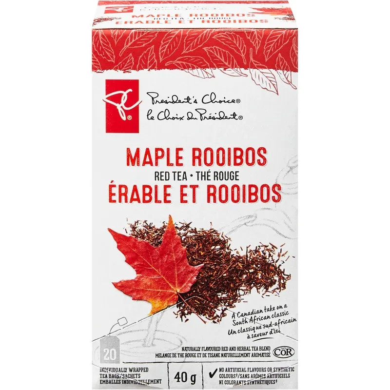 PC President\'s Choice Maple Rooibos Red Tea 20 bags 40g x 6 boxes  Canada  FRESH