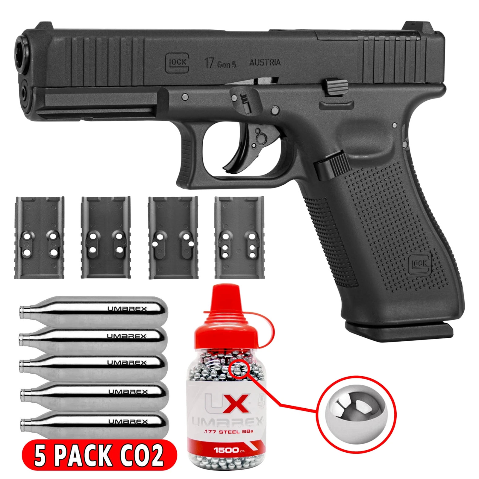 Umarex Glock 17 MOS .177 Cal Air Pistol Blowback + BBs & CO2 (2255232) Gen 5