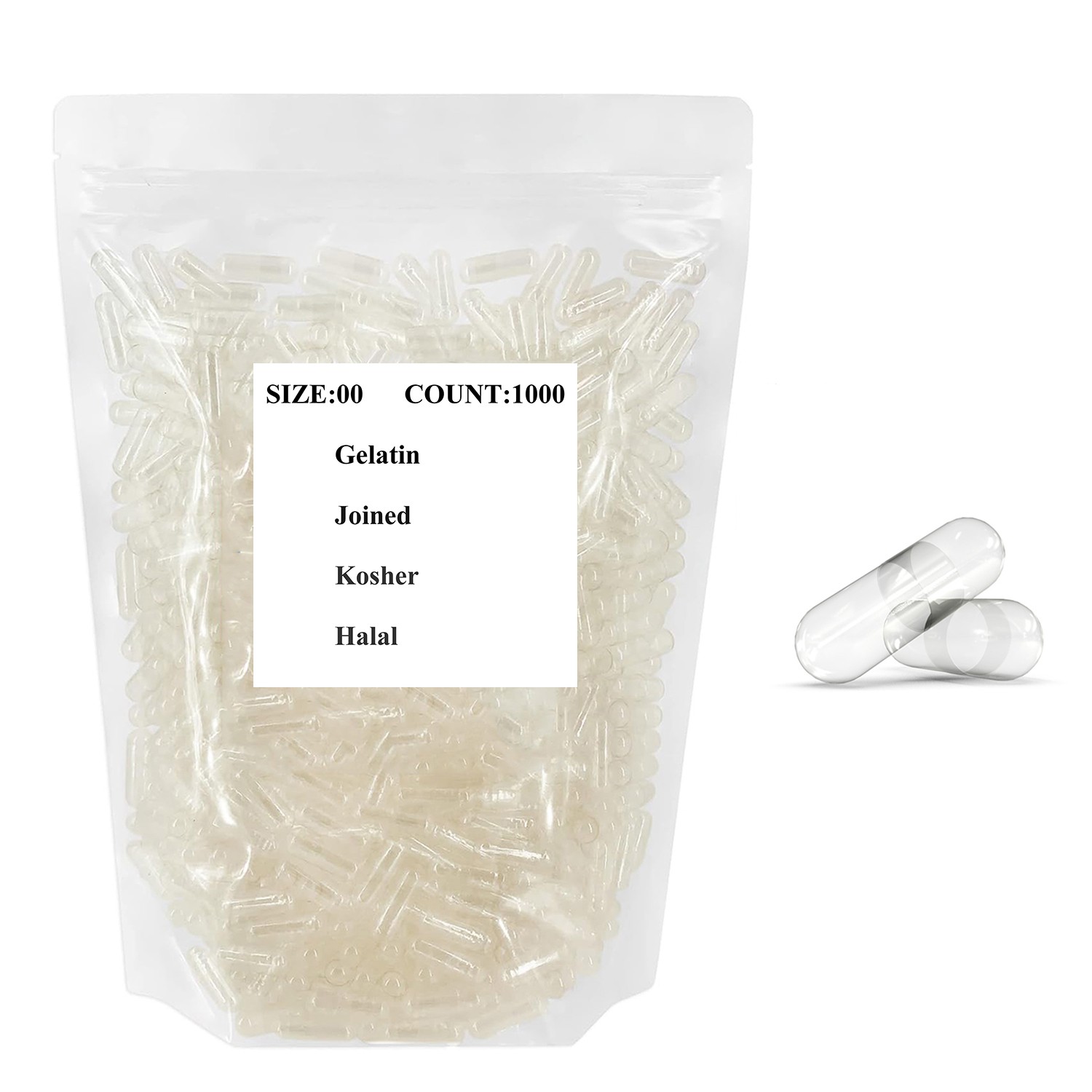 Size 00 Clear Empty Gelatin Pill Capsules Kosher Gel Cap Joined 1000 count