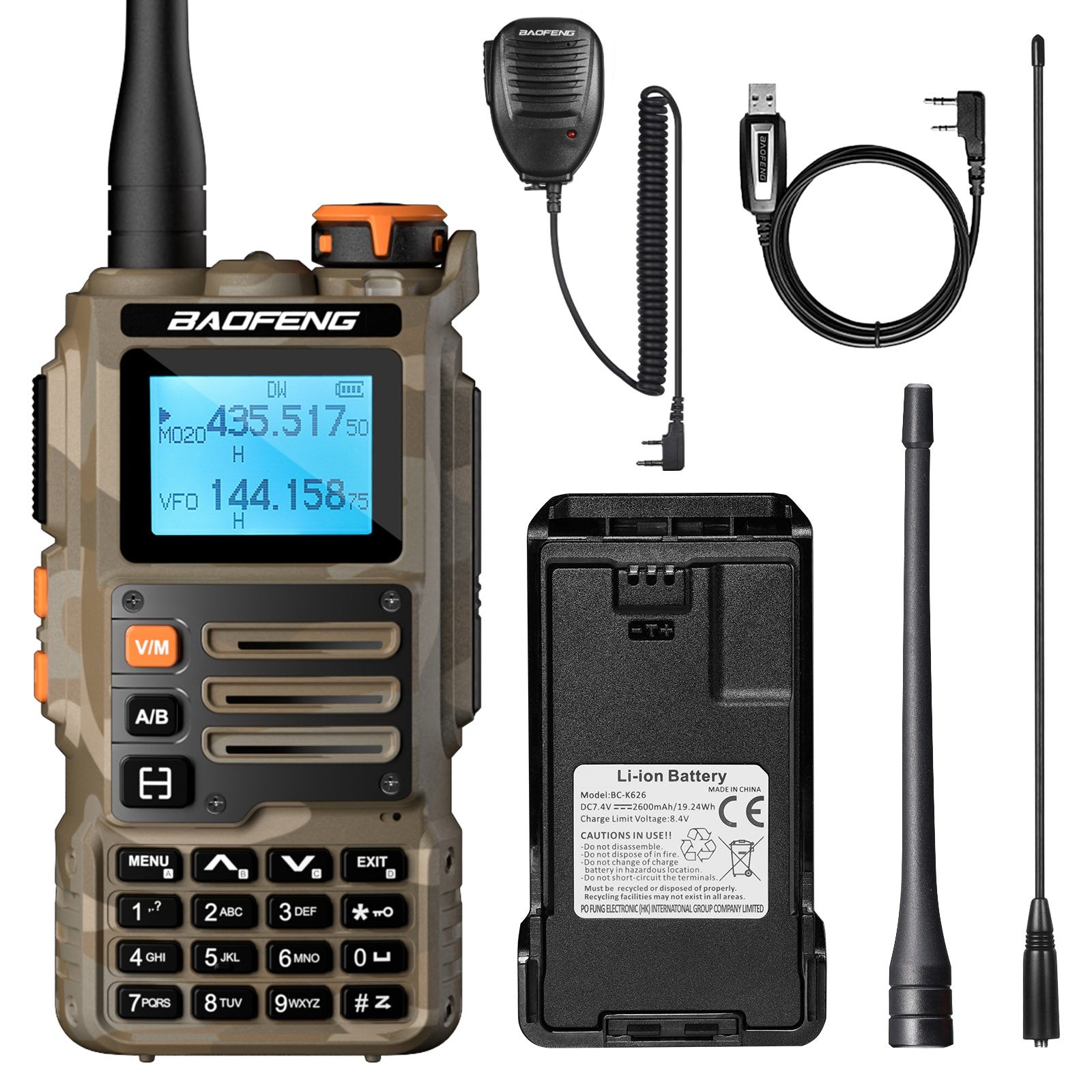 Baofeng K63 Radio Kit 6W VHF UHF 1.25M AM 2600mAh Extra Antenna Speaker Cable