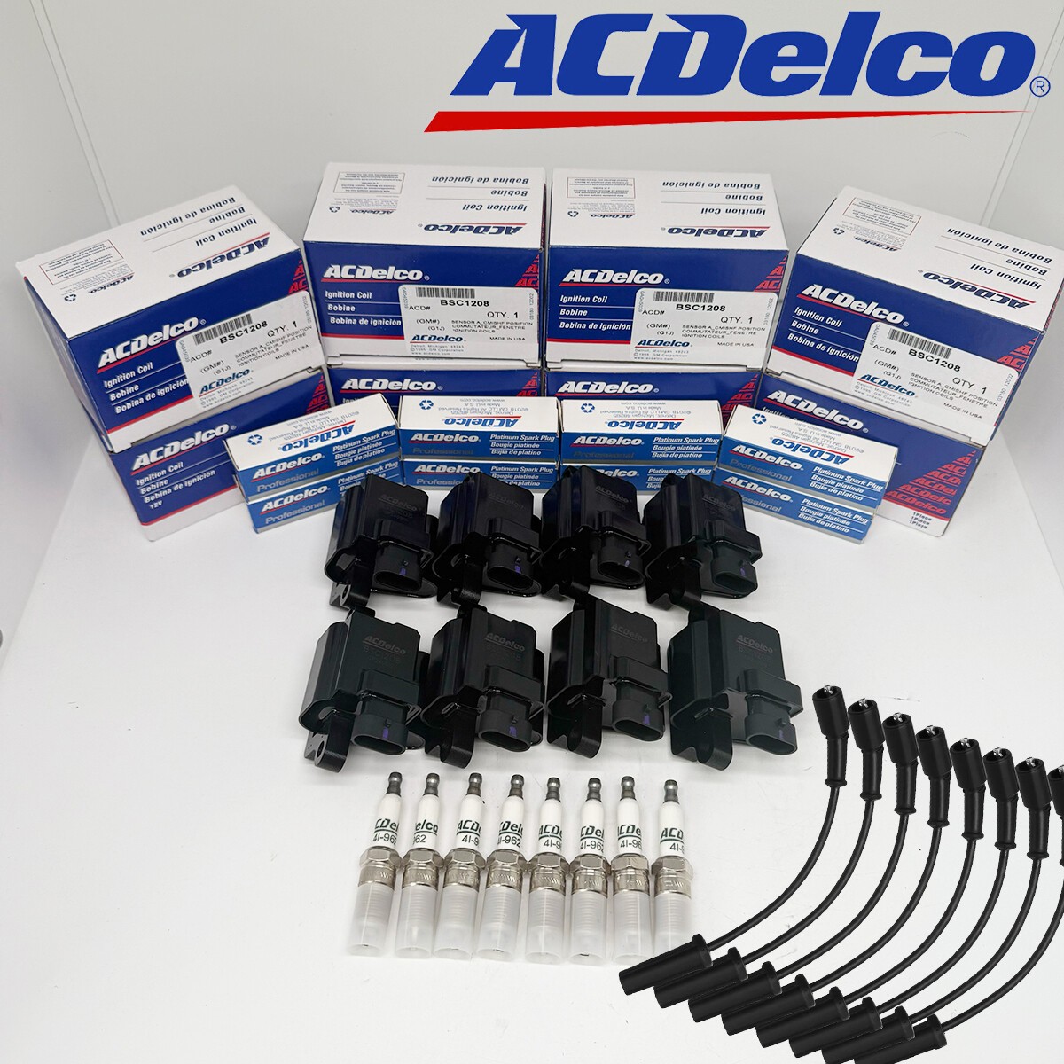 8 Pack UF271 Ignition Coil & Spark Plug & Wire for Chevy GMC 4.8L 5.3L 6.0L 8.1L