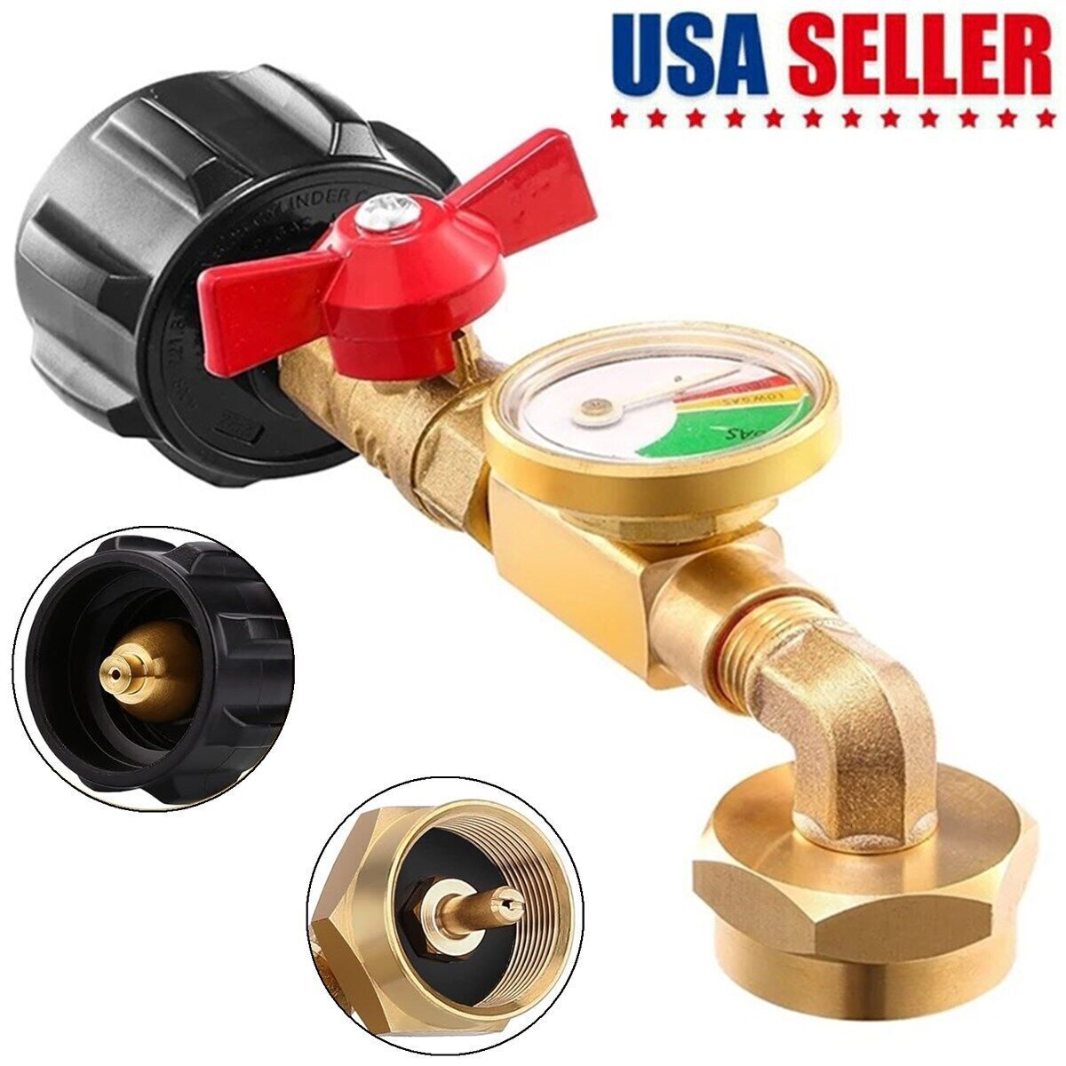 1Lb To 20Lb Tank Propane Refill Adapter With Gauge And ON-Off Control Valve US 1Lb To 20Lb Tank Propane Refill Adapter With Gauge And ON-Off Control Valve US
