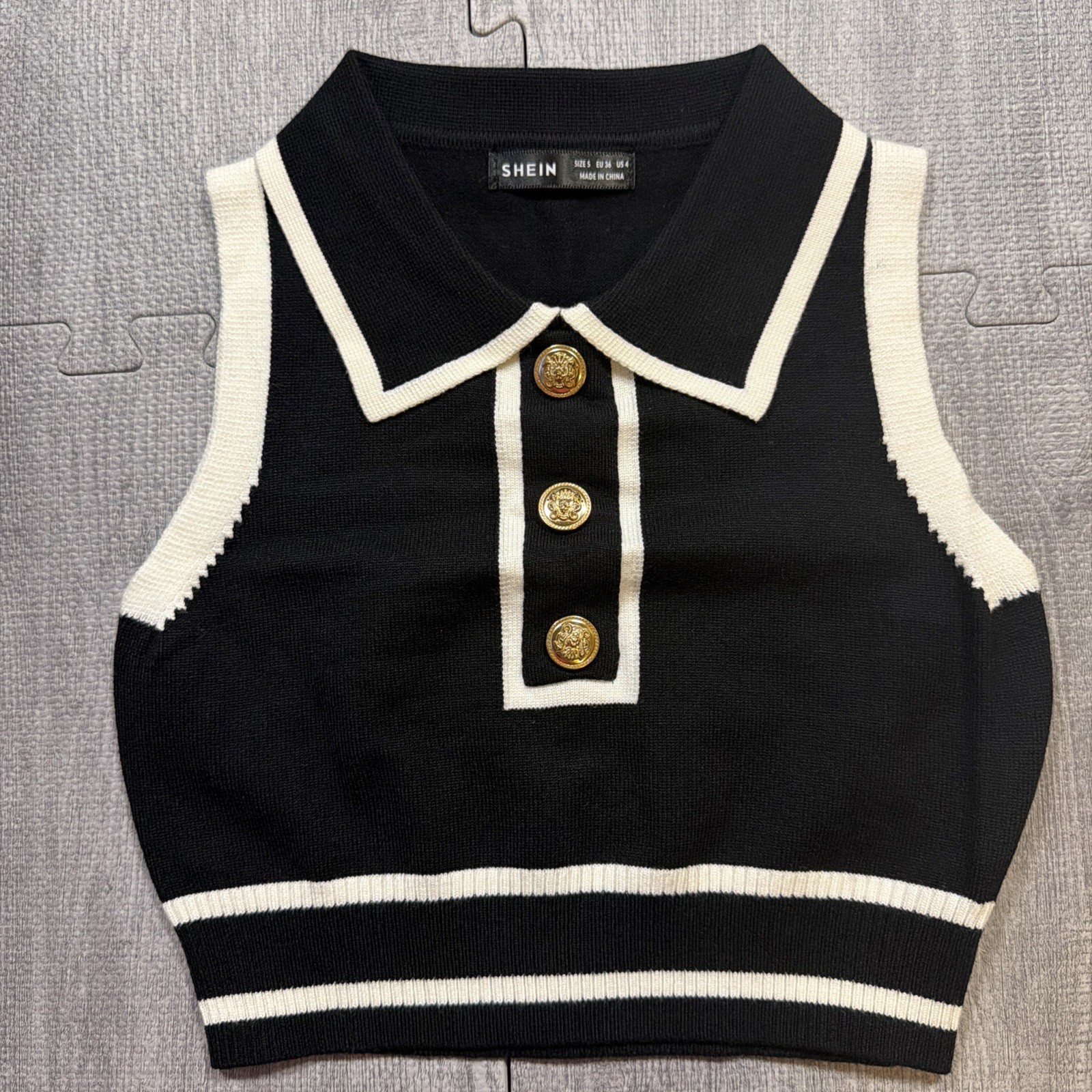 SHEIN Womens Sleeveless Collared Tank Top Sz S Black Faux Button NWOT