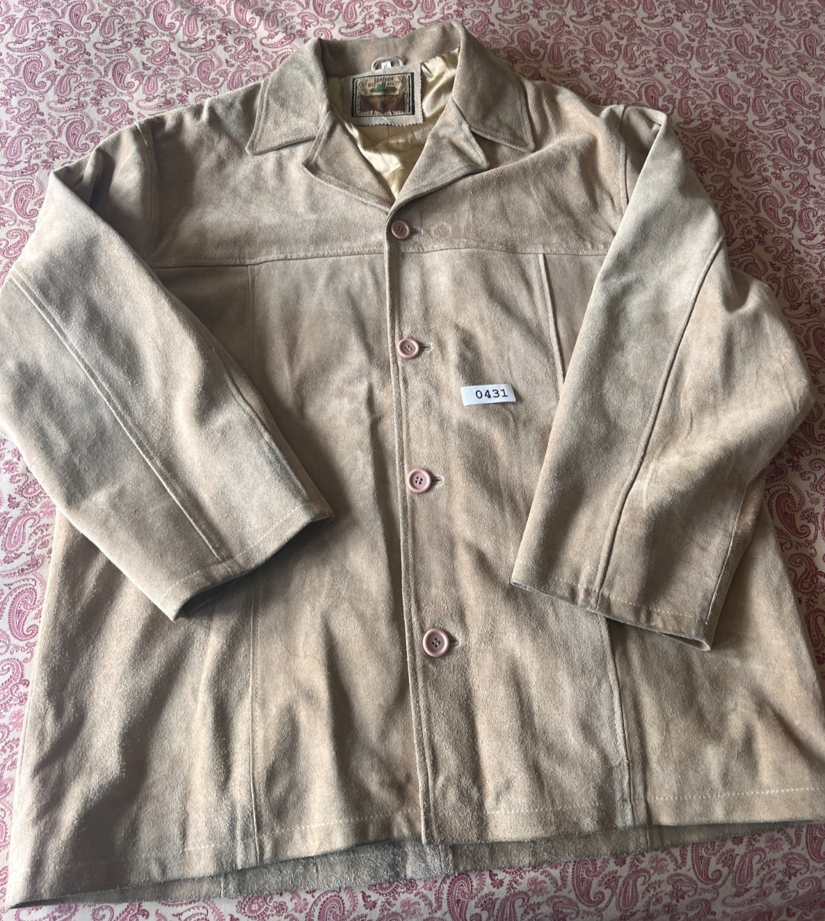 Vintage 70s Tan Suede Leather Car Coat Jacket Romica Mens Size L Beige