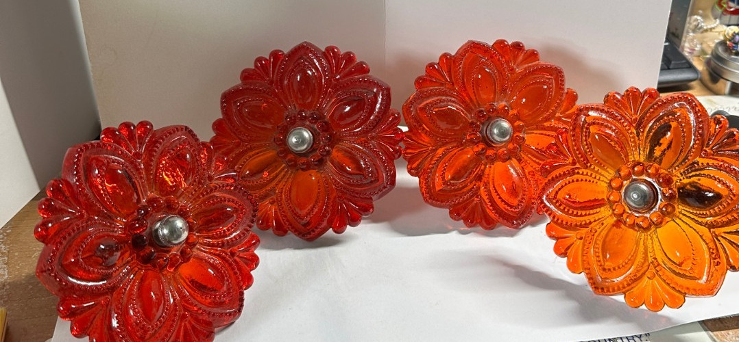 Vintage Red/Orange Glass Curtain Drapery Tie Backs 4.5\