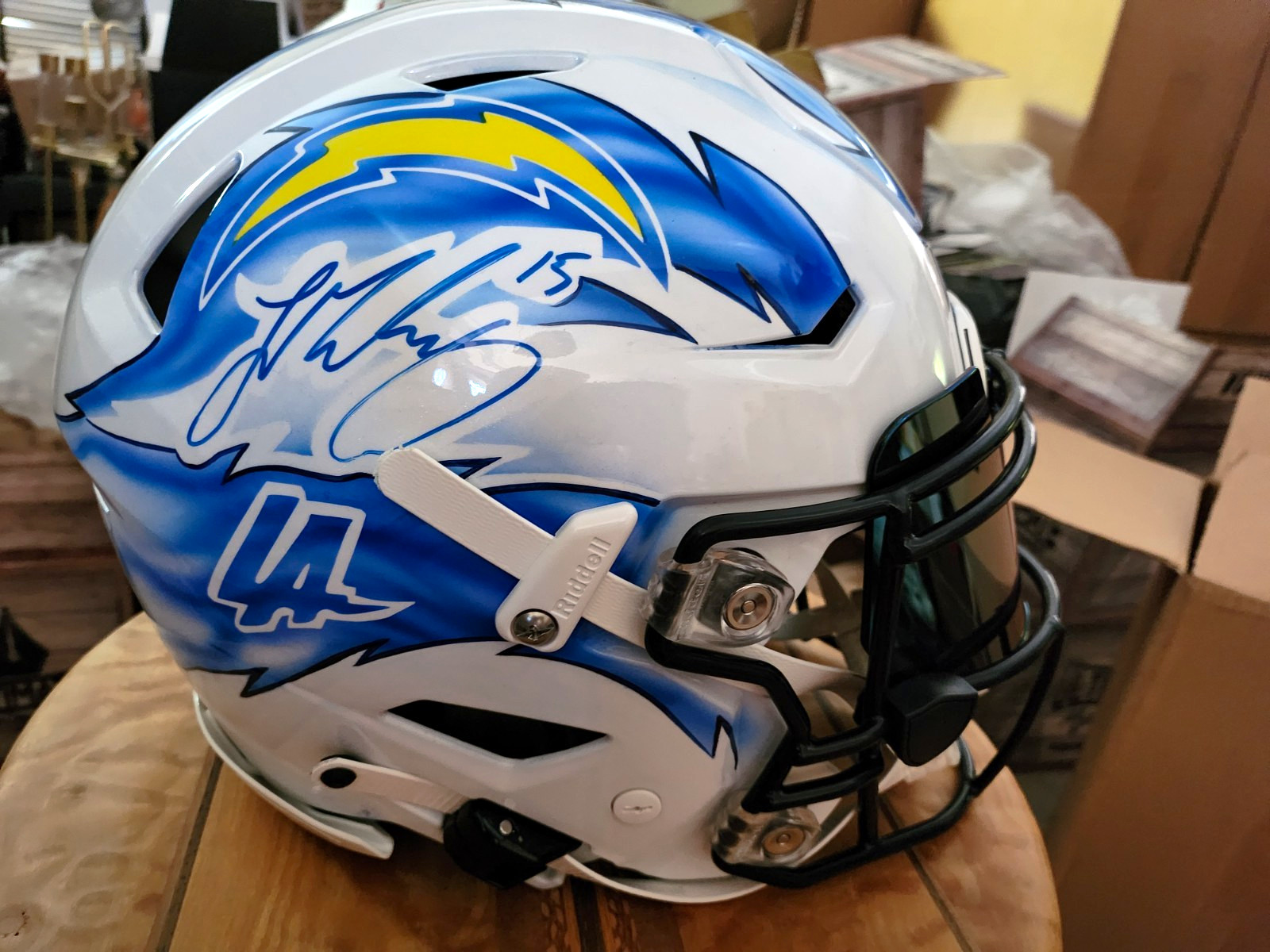 Ladd McConkey Signed LA Chargers Custom Painted Speedflex Helmet, Beckett COA