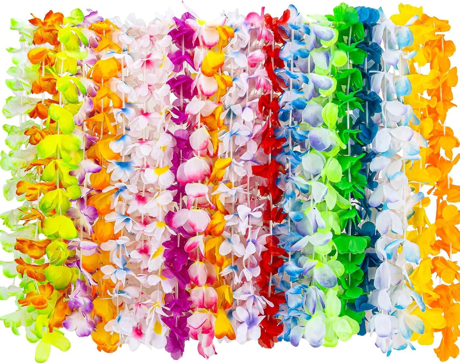 24PCS Hawaiian Flower Leis Bulk Set Tropical Luau Party Necklaces Decorations