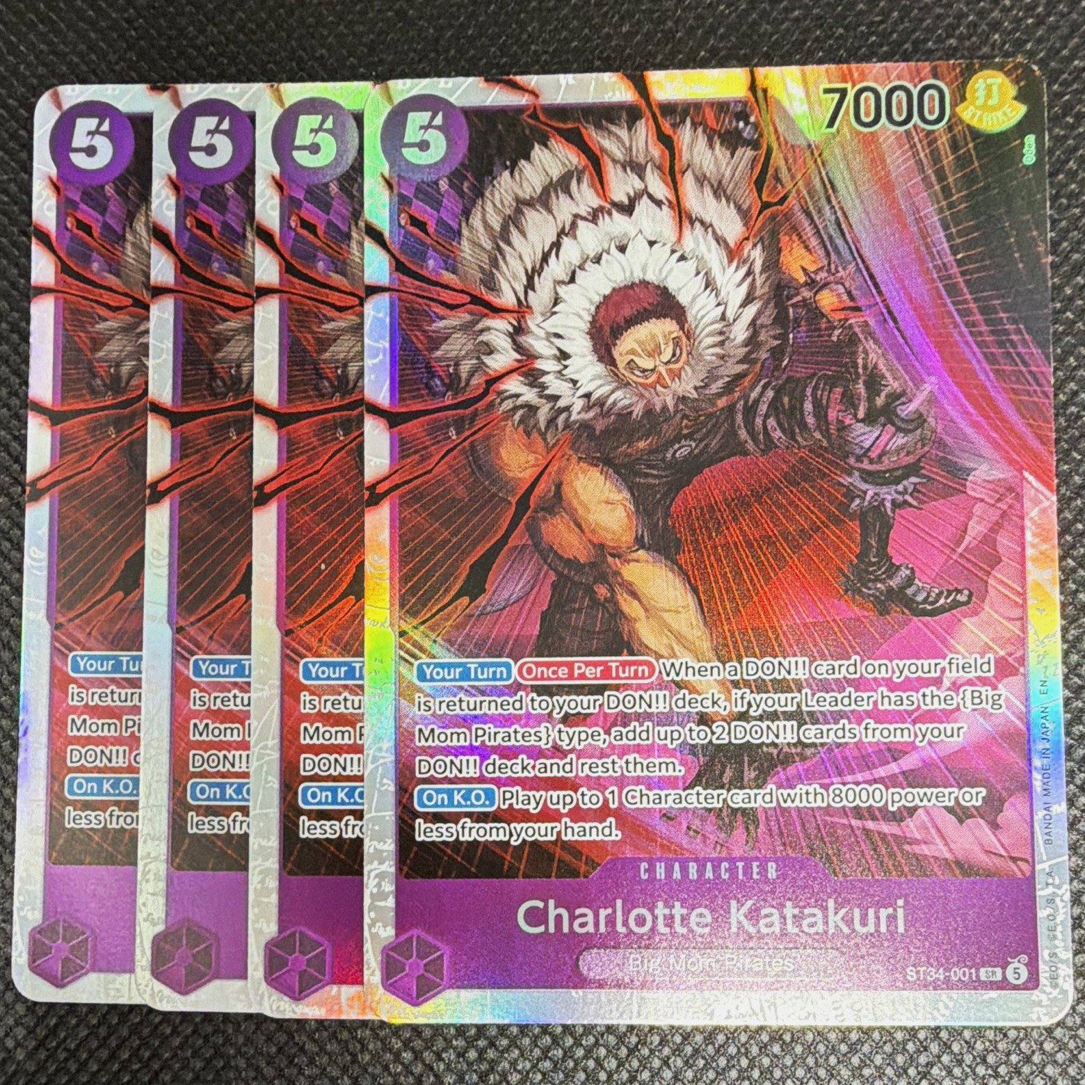 Playset Bandai One Piece TCG Charlotte Katakuri ST34-001 English SR Foil x4 Playset Bandai One Piece TCG Charlotte Katakuri ST34-001 English SR Foil x4