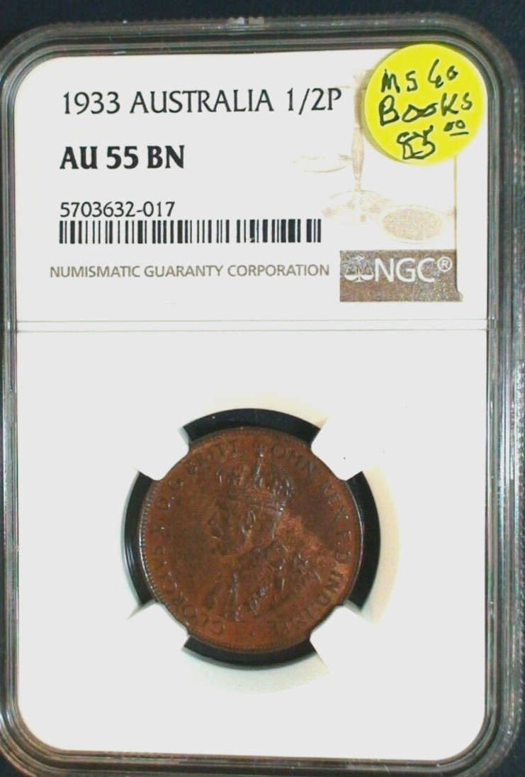 1933 Australia Half Penny NGC AU55 BN 1/2 P Coin BUY IT NOW