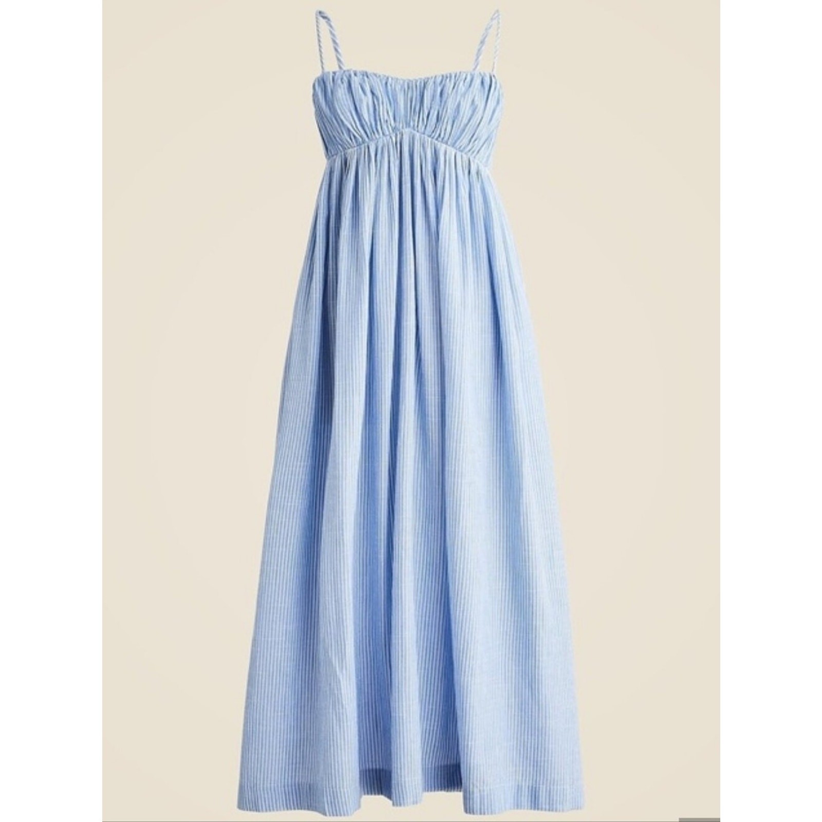 NWOT J. Crew 100% Airy Gauze Blue & White Striped Empire Waist Midi Dress XXL