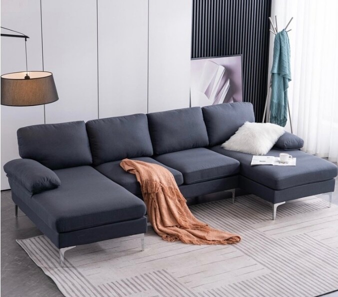 Ktaxon Modern U-Shape Sectional Sofa, Soft Linen Fabric Sectional Couch, Double