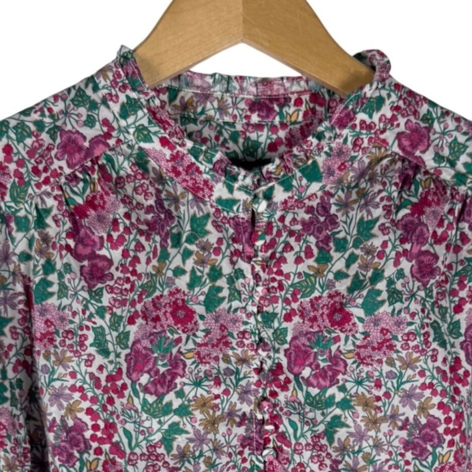 J.Crew Liberty Fabric Floral Ruffle Puff Sleeve Blouse Womens S Pink Green