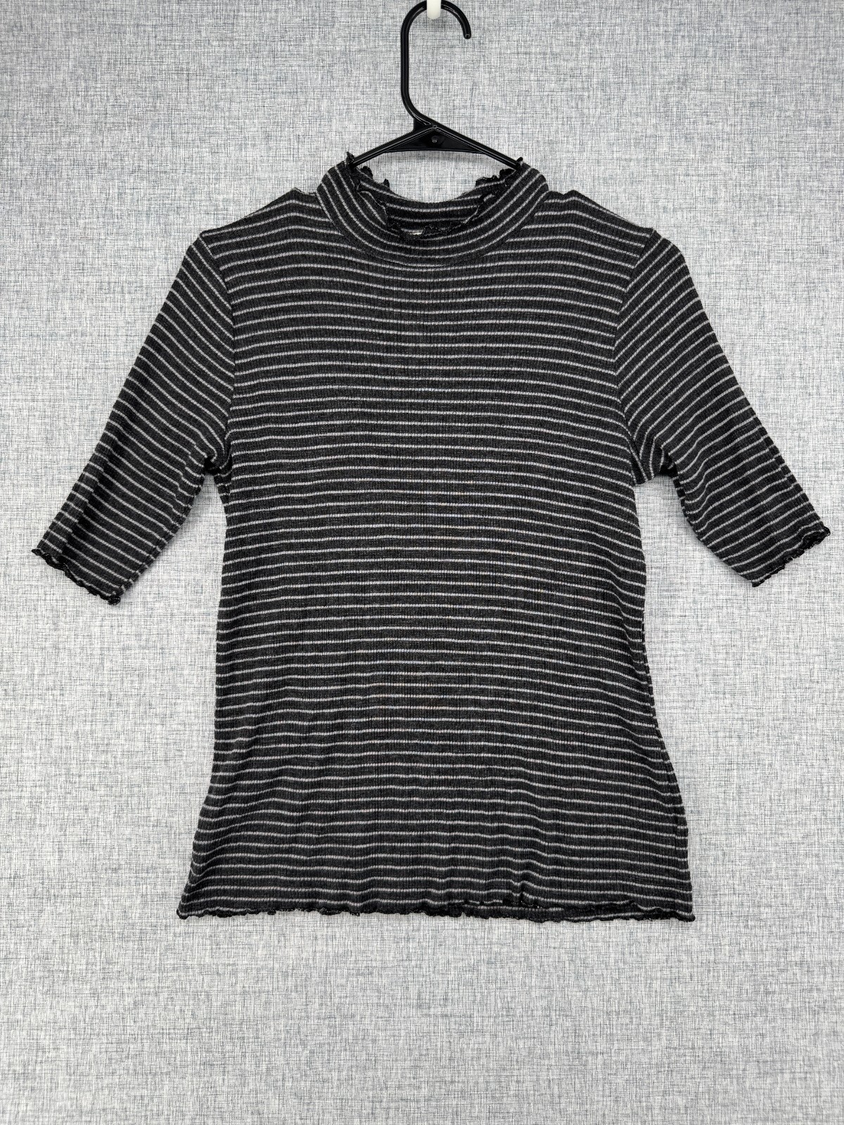 Anthropologie t.la Gabriella Womens Ribbed T-Shirt Black Pine Striped Stretch L Anthropologie t.la Gabriella Womens Ribbed T-Shirt Black Pine Striped Stretch L