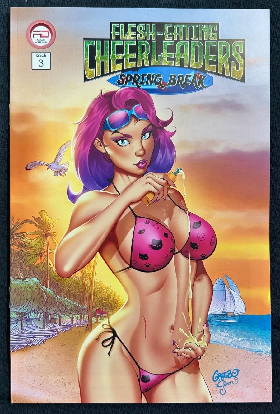 FLESH EATING CHEERLEADERS SPRING BREAK #3 VARIANT GREGBO BIKINI SUNSCREEN DREN