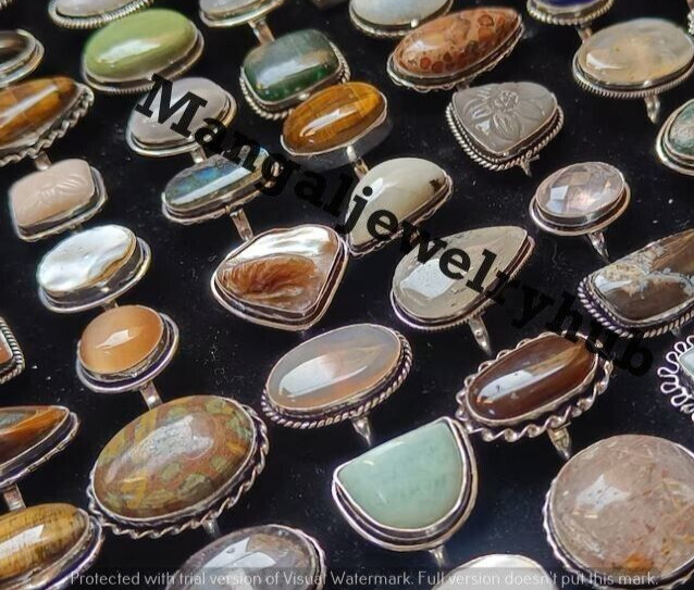 Wow Tiger\'s Eye& Mix Gemstone 5PCS Rings Lot 925 Silver Plated Wholesale Jewelry