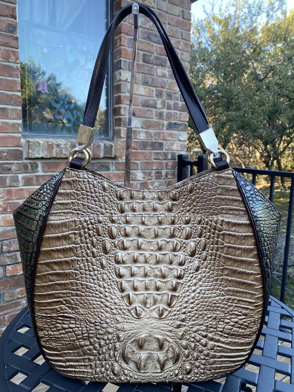 🔥BRAHMIN🔥Marianna Tote in Riviera Kingfisher Melbourne Croc Embossed Leather