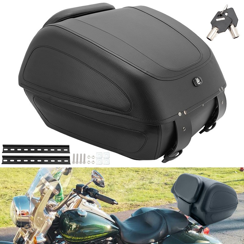 PU Leather Motorcycle Tour Trunk Tail Box Luggage Pack For Harley Yamaha Suzuki
