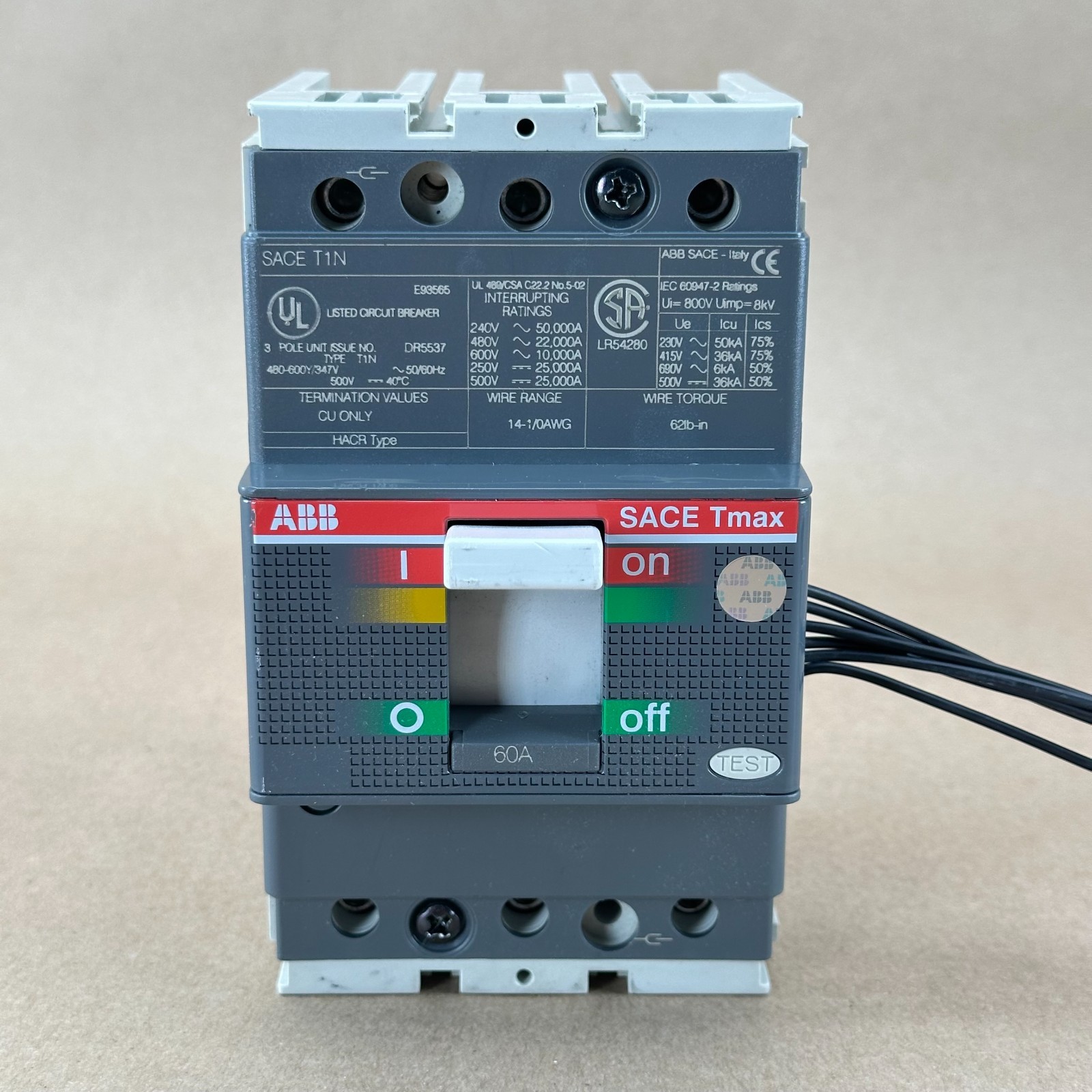 ABB SACE Tmax T1N 60A 3-Pole 480V MCCB Circuit Breaker AUX Contacts New