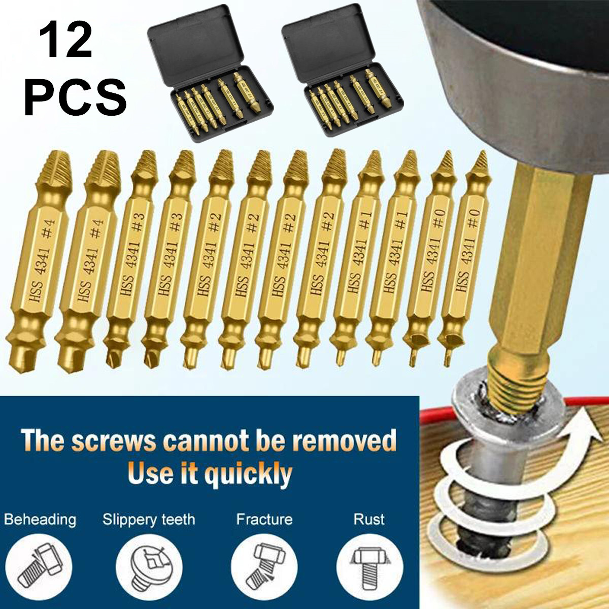 12PCS Damaged Screw Extractor Broken Screws Bolt Stripped Remover Tool Kit Easy 12PCS Damaged Screw Extractor Broken Screws Bolt Stripped Remover Tool Kit Easy