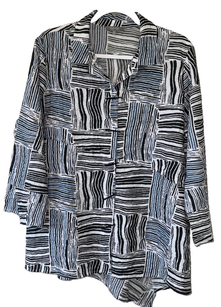 Habitat Blue Black Artsy Colorblock Lagenlook Tunic Unique Button Shirt L Habitat Blue Black Artsy Colorblock Lagenlook Tunic Unique Button Shirt L