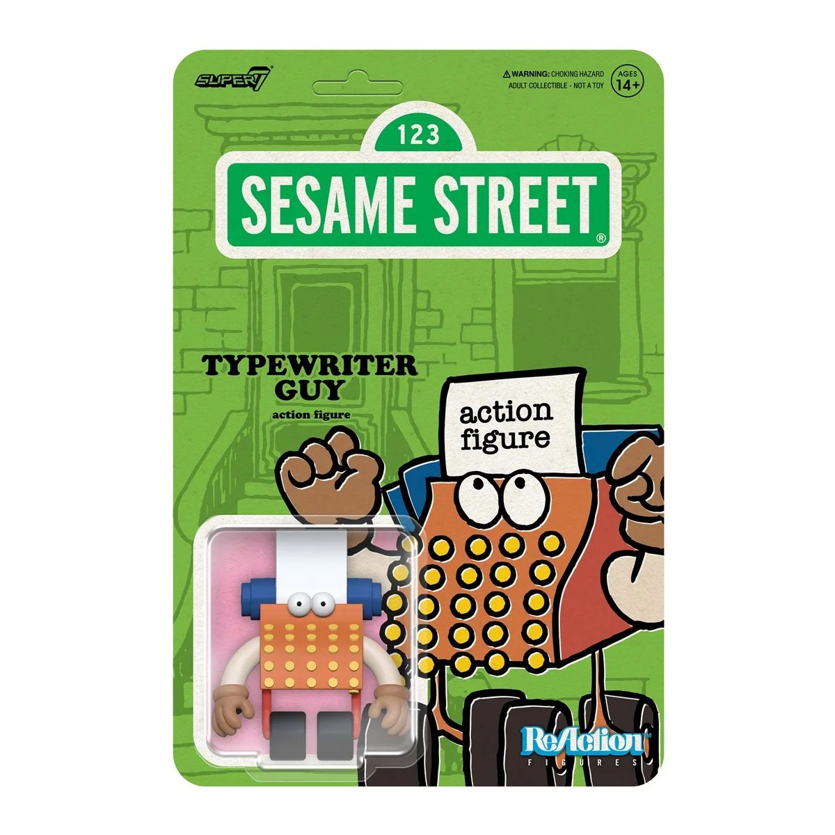 Sesame Street Typewriter Guy Super7 3 3/4-Inch ReAction Figure *Unpunched
