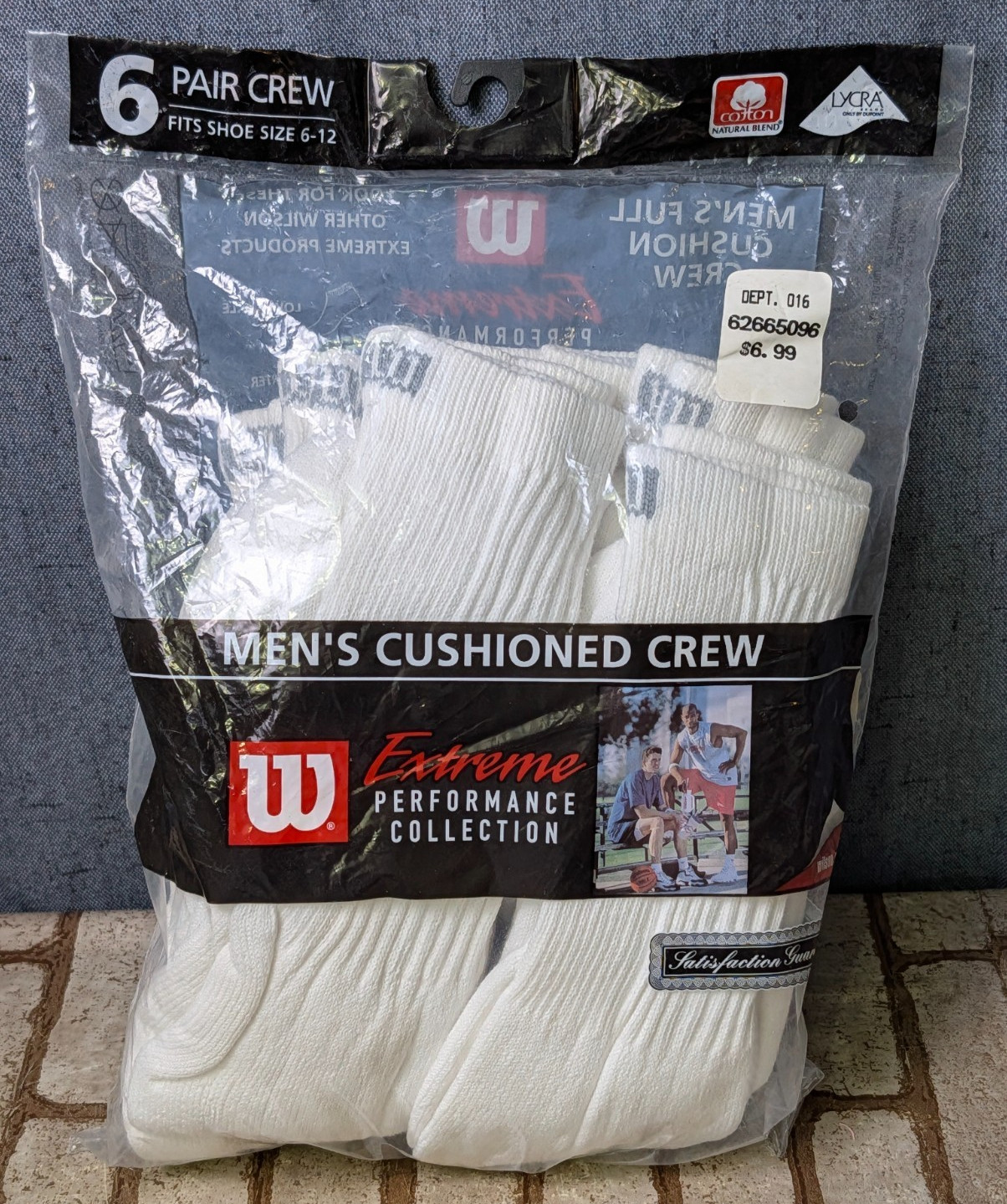 VTG Wilson Extreme Performance Men\'s 6-12 White 6 Pair Crew Socks Full Cushion