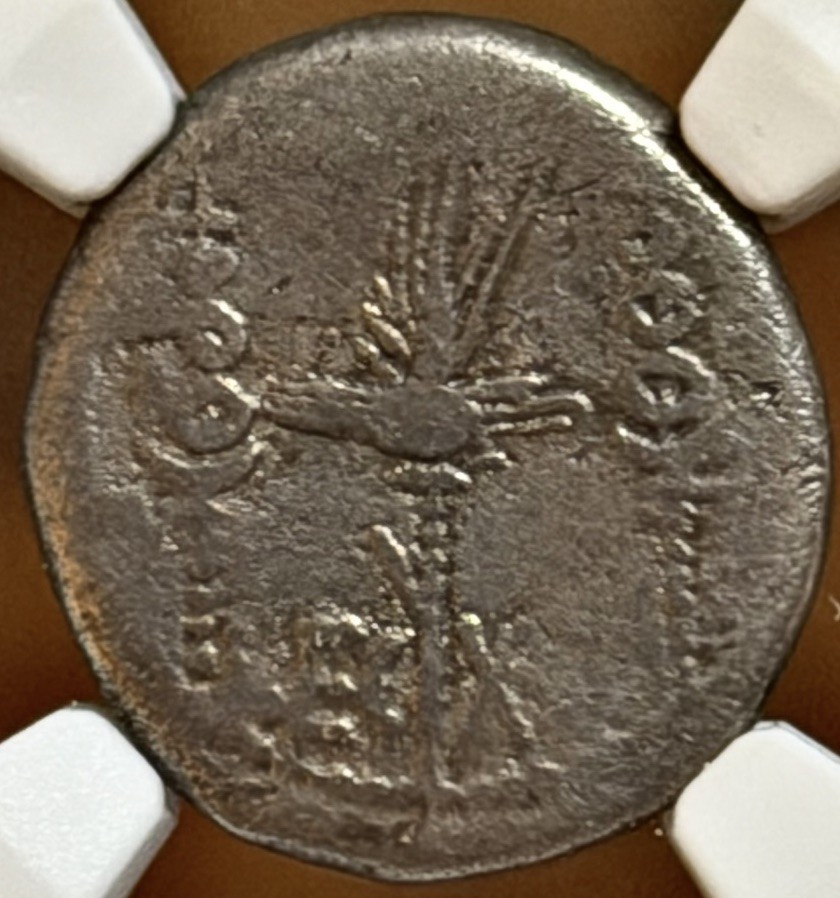 Marc Antony Legionary Denarius NGC F 32-31 BC LEG X  Galley Eagle Standards