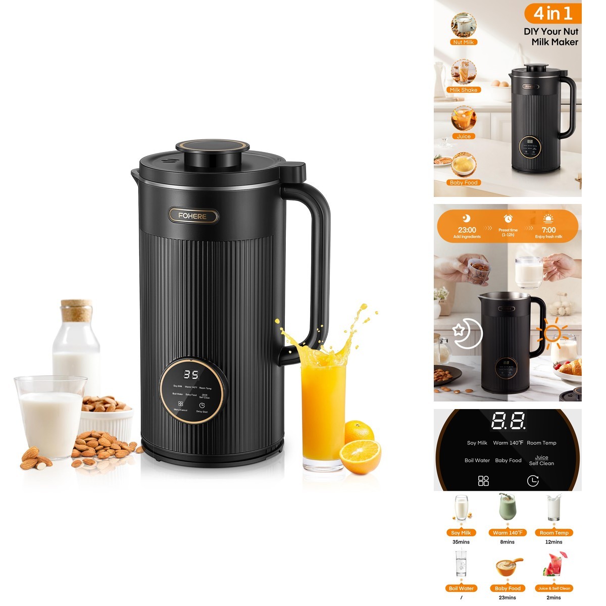 FOHERE 35oz Nut Milk Maker Machine, 800W Upgraded Soy Milk Maker Plant-Based