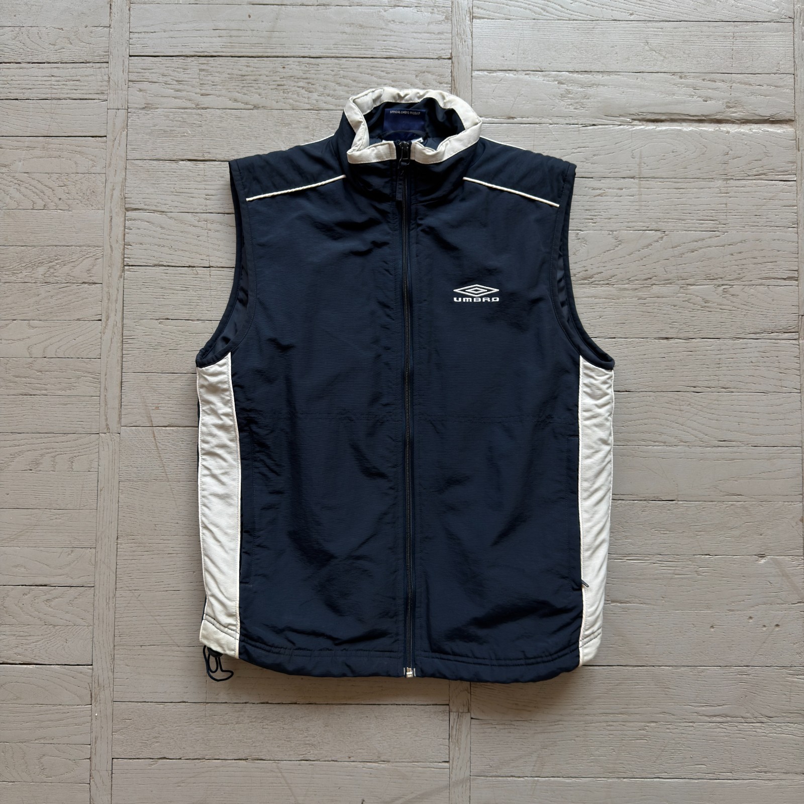 Umbro Vintage Navy Blue White Zip Bodywarmer Vest Size S 164cm Y2K Sportswear