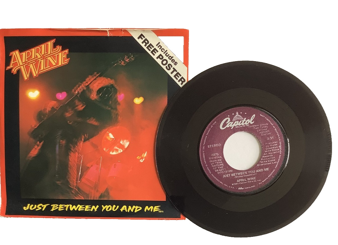 APRIL WINE JUST BETWEEN YOU AND ME 45 RPM VINYL PICTURE POSTER - NEW - CAPITOL 