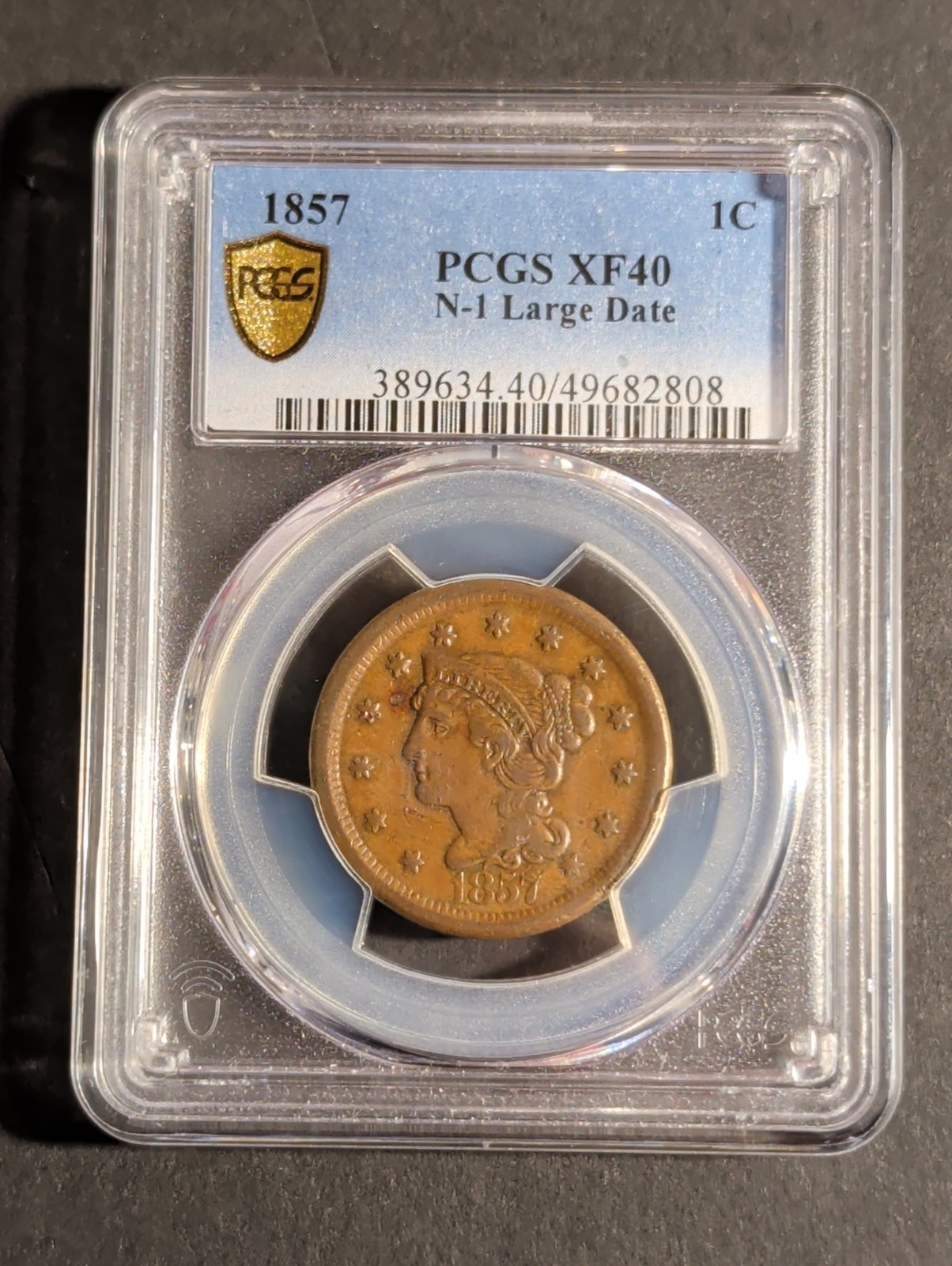 1857 Braided Hair Large Cent PCGS XF40 Large Date N-1