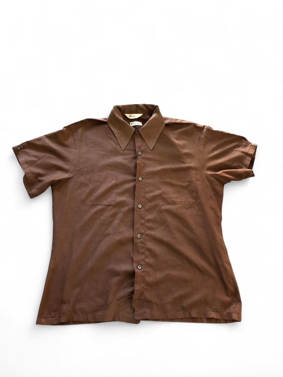 Vintage 60s 70s Mr. California Men’s L Loop Collar Brown Short Sleeve Dagger