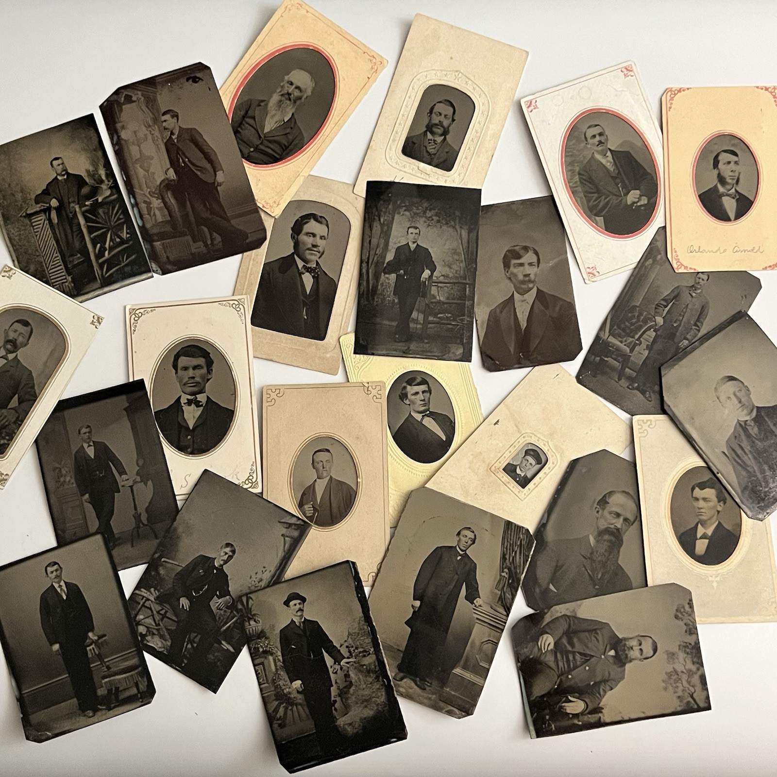 Antique Tintype Photograph Handsome Victorian Young & Mature Men Lot Of 24