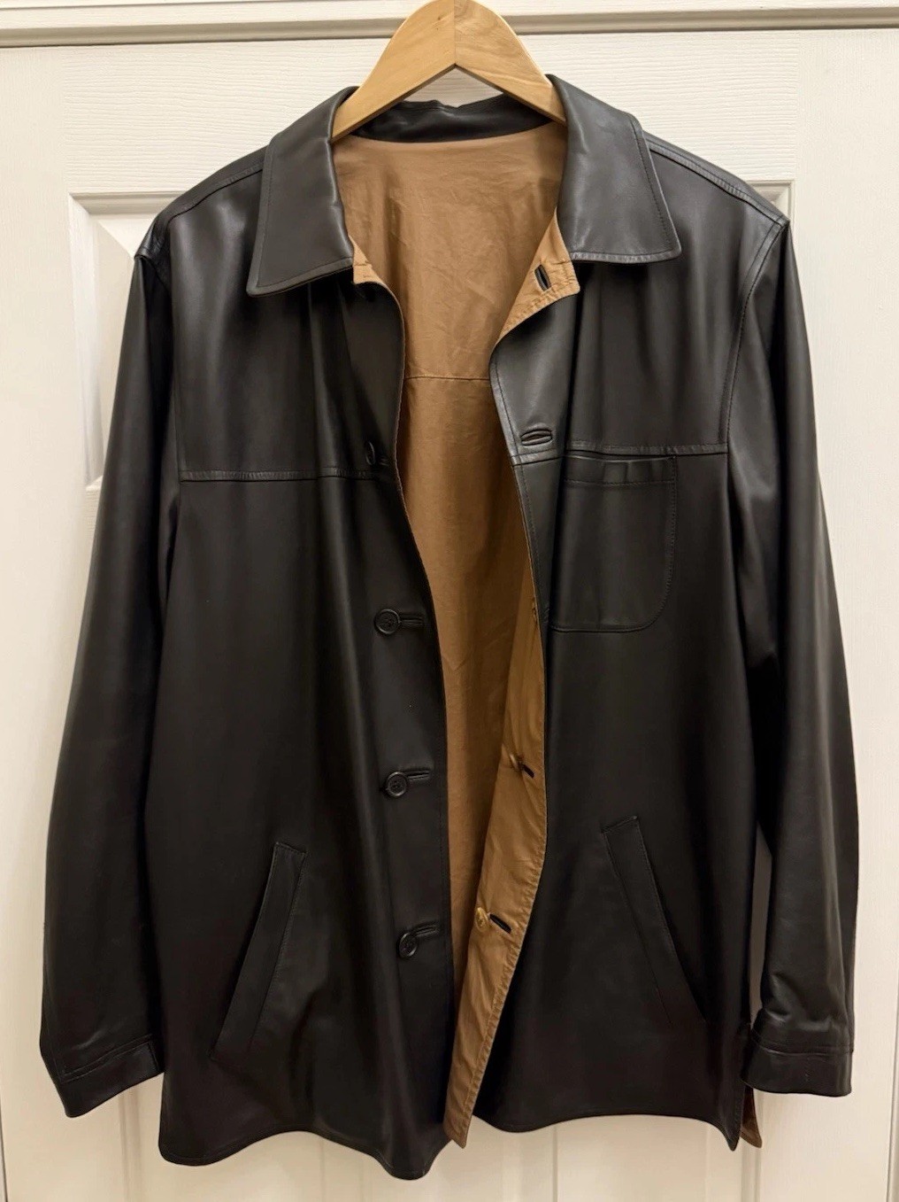 Vintage Ermenegildo Zegna Reversible Leather Jacket Black Tan Italy 50 M