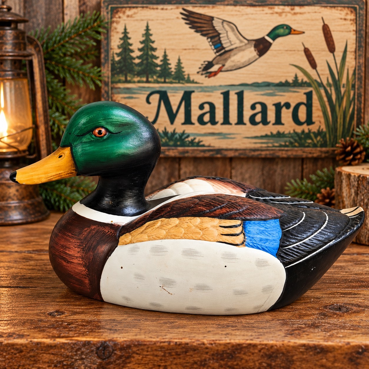 Vintage Hand Painted Porcelain Mallard Duck Figurine 12 inch 