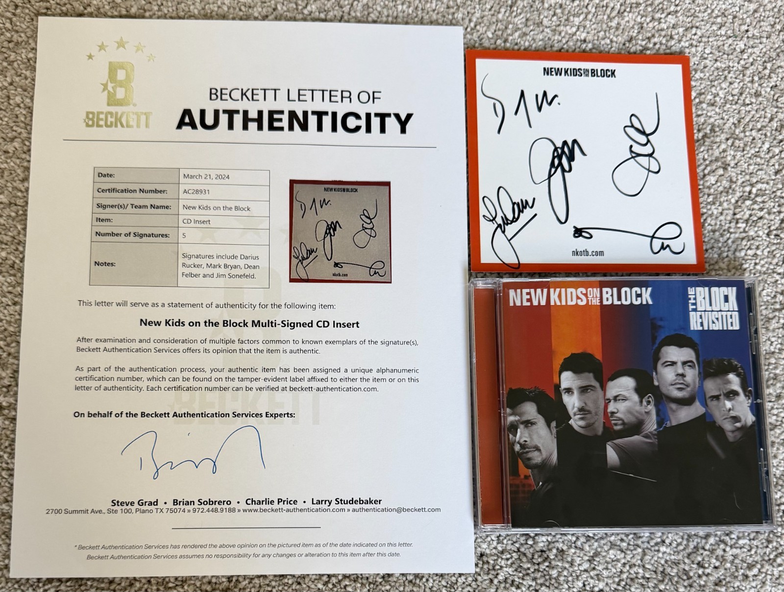 NEW KIDS ON THE BLOCK NKOTB CD BAS Beckett COA Letter Signed AUTO All 5 Members NEW KIDS ON THE BLOCK NKOTB CD BAS Beckett COA Letter Signed AUTO All 5 Members