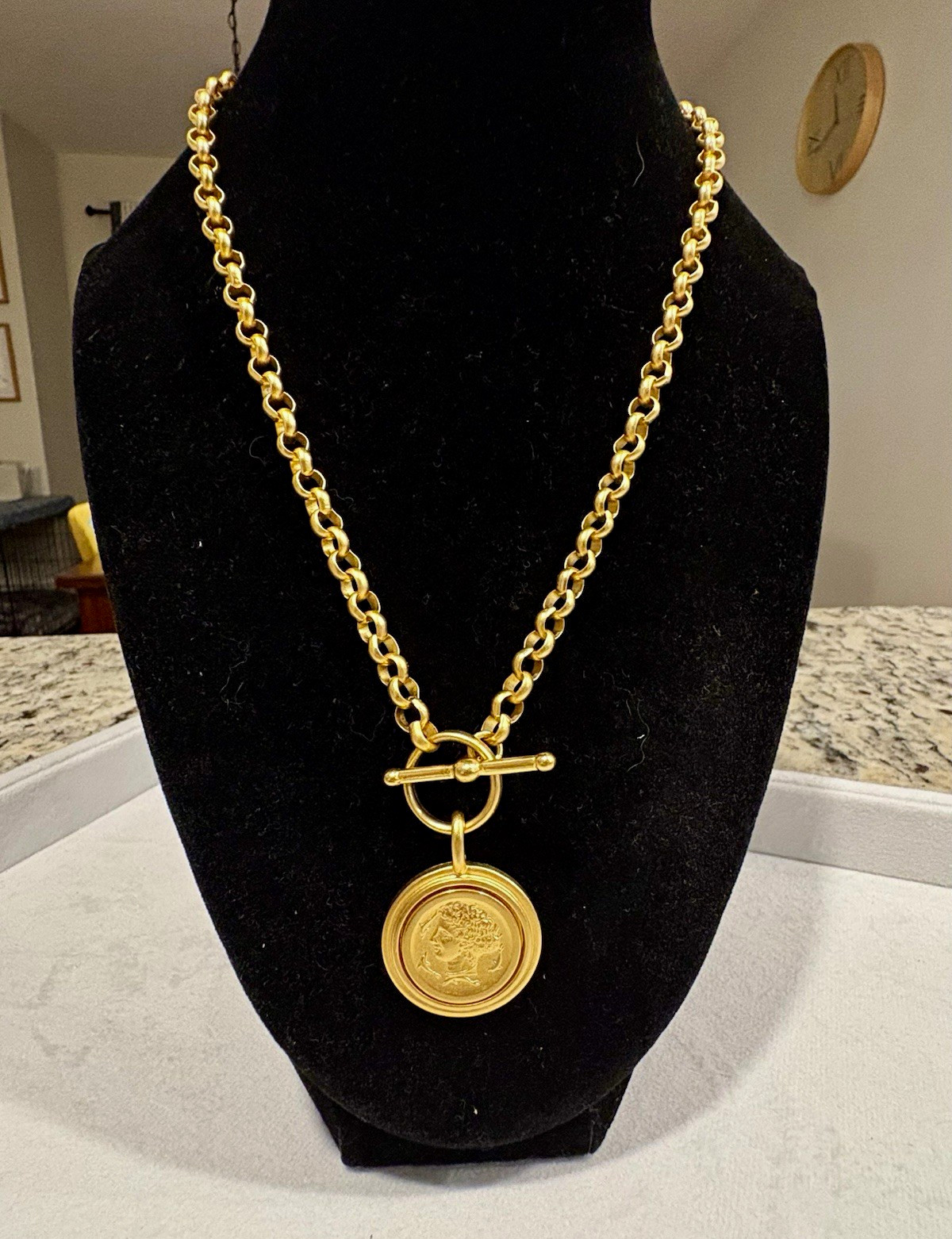 Vintage MMA Arethusa Coin Toggle Necklace 24k Gold Electroplated Mint Condition Vintage MMA Arethusa Coin Toggle Necklace 24k Gold Electroplated Mint Condition