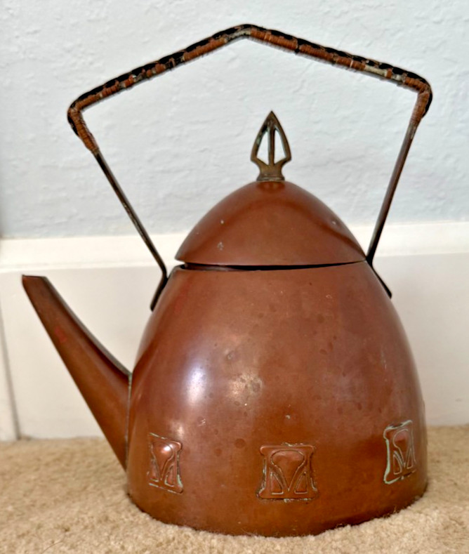 Antique WMF Jugendstil Hammered Copper Teapot Kettle Ostrich Mark Germany - DS31