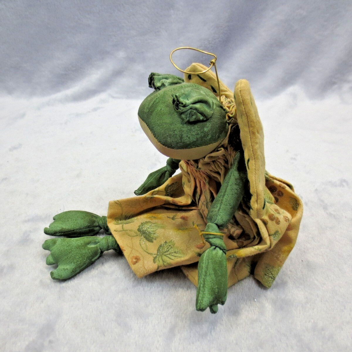 Primitive Americana Folk Art Frog Angel w/ Halo Wings Shelf Sitter Country Core